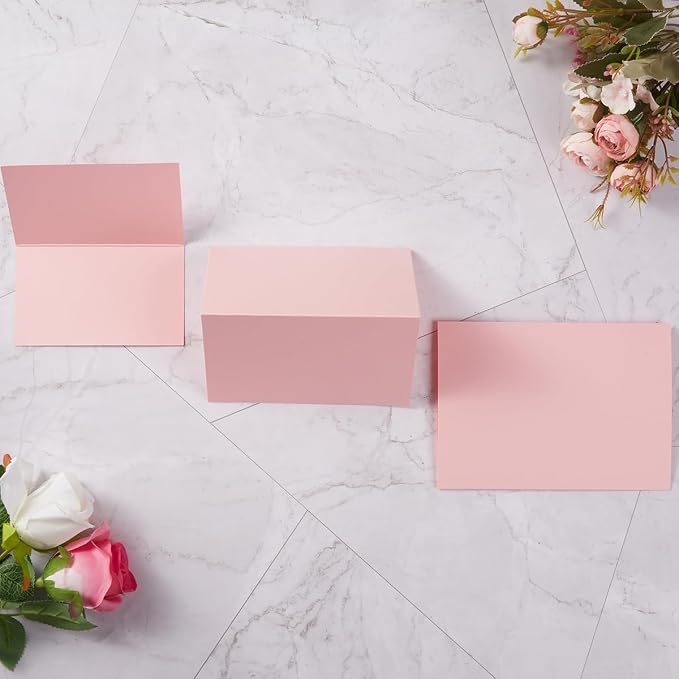 50 Pack Blank Folded Cardstock Business Cards, Pink, 3x5