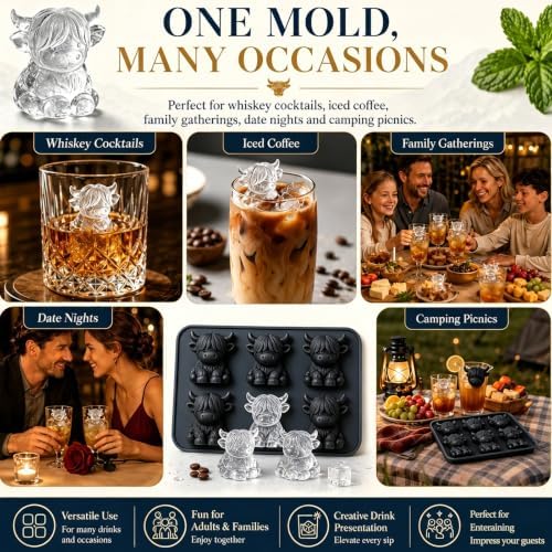 2PCS Highland Cow Ice Cube Mold for Drinks, Baking, Butter, Candle, Soap