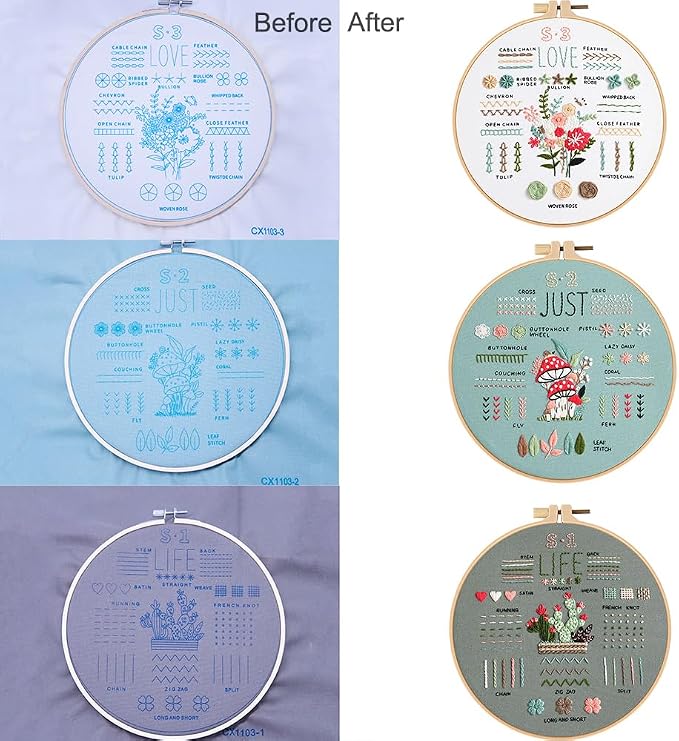 COCOMOX Embroidery Kit for Beginners Adults, Needlepoint Cross Stitch Kits | Simple Embroidery Patterns, Learn 34 Different Basic Stitch Skills, DIY Hand Embroidery Kit