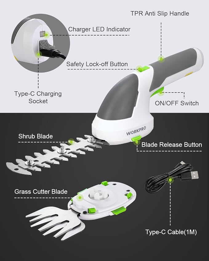 WORKPRO 7.2V Cordless Grass Shear & Shrubbery Trimmer