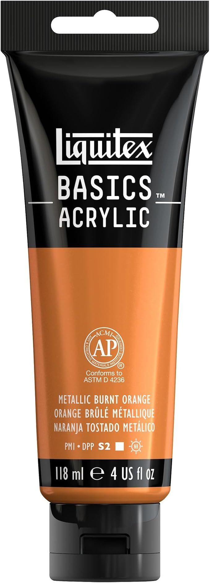 Liquitex BASICS Acrylic Paint, 4-oz Tube, Metallic Burnt Orange | Medium Viscosity, Satin Finish, Lightfast, Fine Art Pigments, Range of Opacities, Easy Blending