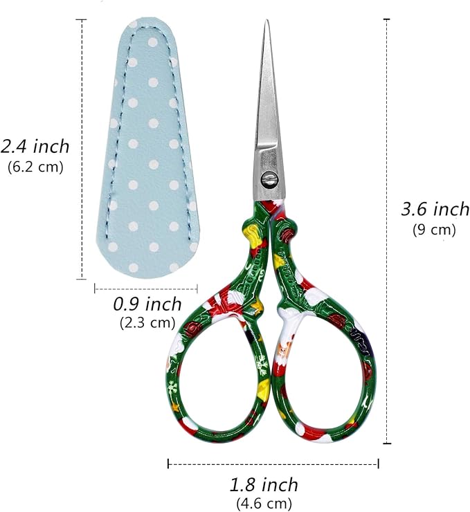 3.6 inch Scissors with Sheath for Embroidery Knitting Craft Yarn | Stainless Steel Scissors with Leather Scissor Cover Little Straight Stainless Steel Pointed Tip Shears for Thread Cutting