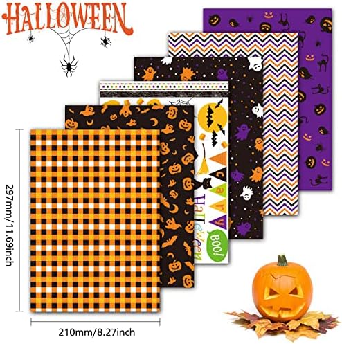 MIAHART 30 Sheet Halloween Pattern Paper Set A4 Size Decorative Craft Paper Origami Paper for Card Making Scrapbook,12 Designs