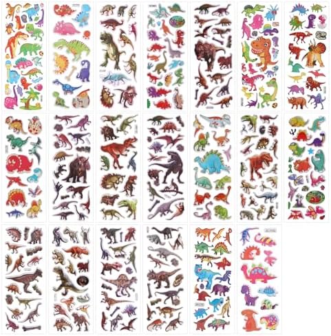 20 Sheets Puffy 3D Kids Dinosaur Stickers Cartoon & Real Dinosaur Sticker | Adorable Animal Themed Party Supplies for Journal Water Bottle Scrapbooking Laptop Classroom DIY Craft Decoration