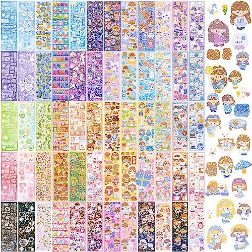 HINZIC 60 Sheets Heart Kpop Stickers for Photocards Kawaii Rabbit Bear Korean Deco Stickers Self Adhesive Card Valentines Stickers for Scrapbooking Arts Craft Gift Teens