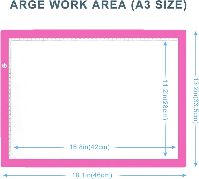 A3 Copy Light Board Tracing Box, Ultra-Thin Adjustable Drawing Tablet USB Power Artcraft LED Tracer Light Pad for Diamond Art Painting Accessories, Sketching, Animation, Quilting, Stenciling (Pink)