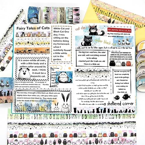 Kawaii Washi Tape Set 24 Rolls - Cute Animals for Scrapbook Journal Craft