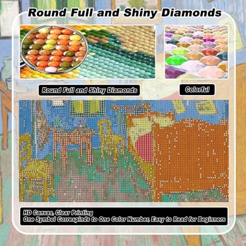 VeGuude Diamond Art Kits for Adults, Full Drill Van Gogh Bedroom in Arles Diamond Painting Kits for Beginners, DIY Full Rhinestone 5D Diamond dots (Gemstone Craft), Home Wall Decoration (12x16 inch)