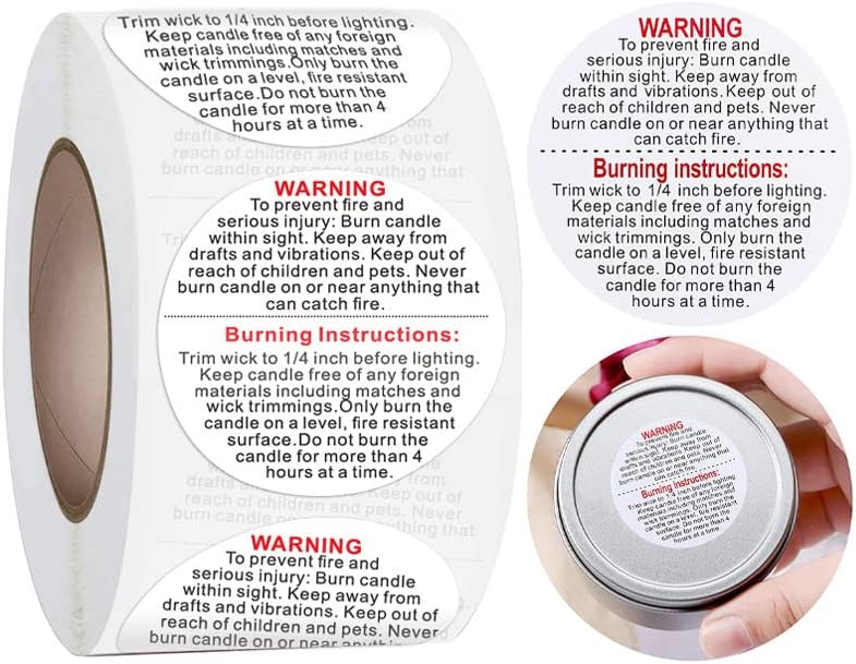 500 Pieces White Warning Labels, 1 Inch Jar Container Stickers for Candle Making DIY Jars and Tins - Safety Decal Stickers for Candle Making Kits