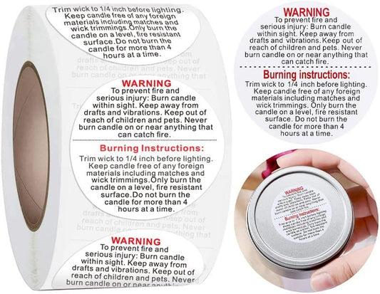 500 Pieces White Warning Labels, 1 Inch Jar Container Stickers for Candle Making DIY Jars and Tins - Safety Decal Stickers for Candle Making Kits