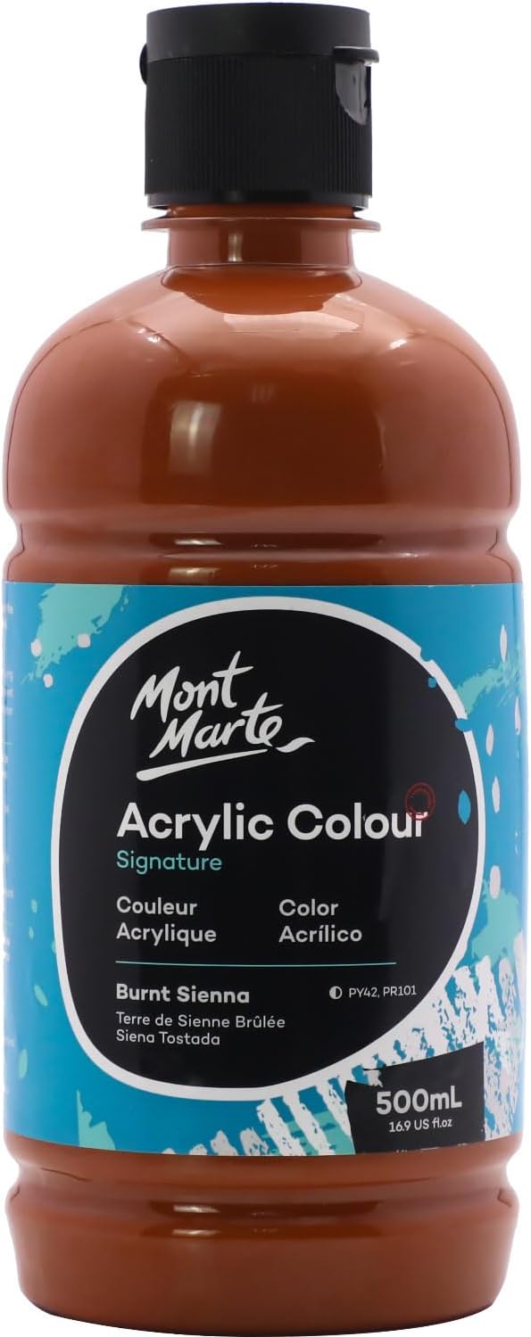 Mont Marte Signature Burnt Sienna Acrylic Paint, 16.9oz (500ml), Semi-Matte Finish, Suitable for Canvas, Wood, Fabric, Leather, Cardboard, Paper, MDF and Crafts