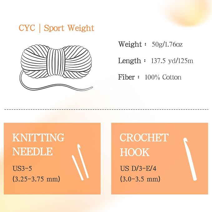 Katech 1OO% Cotton Yarn for Crocheting & Knitting–Baby Cotton Yarn (F) | 12-Color of 137 Yards/1.76 oz Sport Weight CYC #2-Soft & Breathable-Ideal for Dishcloths, Baby Clothes, Potholders & Crafts