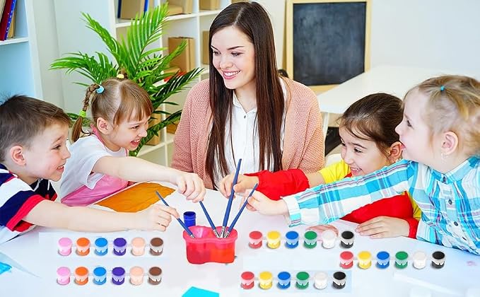 30 Pack Mini Acrylic Paint Set,12 Color Acrylic Paint Strips with 60 Pcs Painting Brushes for Kids&Adults, 420 PCS Kids Paint Set Container Strips Storage for Home Classroom Party Favors Easter Gifts