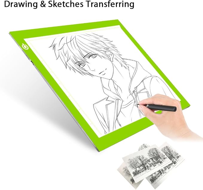 LitEnergy Portable A4 LED Copy Board Light Tracing Box, Green Ultra-Thin Adjustable USB Power Artcraft LED Trace Light Pad for Tattoo Drawing, Streaming, Sketching, Animation, Stenciling