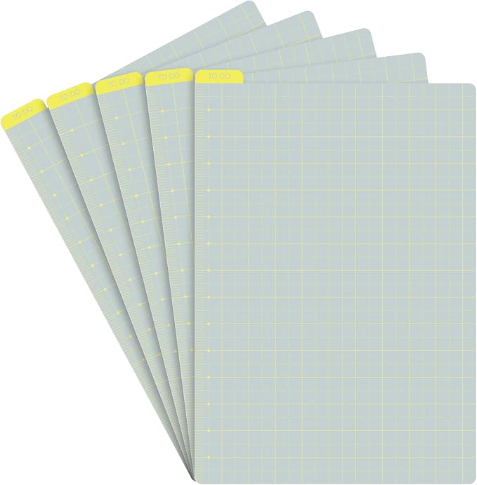 Thenshop 5 Pack A6 Gray x Yellow Pencil Board Reusable Notebook Accessory, Flexibility Layout Grids with Ruler Scale