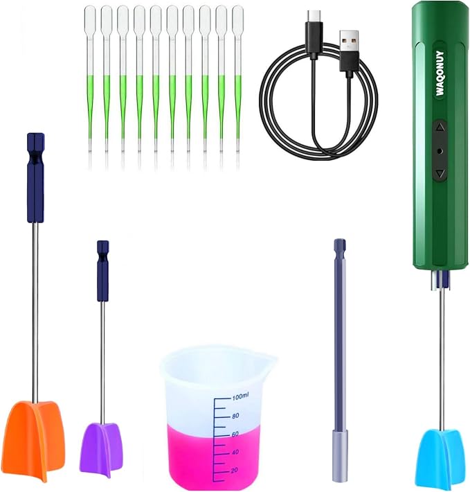 Rechargeable Epoxy Resin Mixer,USB Handheld Electric Resin Mixer for Mixing Epoxy Without Bubbles, Resin Stirrer for Tumblers Epoxy, Resin Molds, Glazes and Paint (Dark Green)