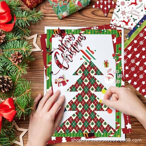 12in Christmas Decoupage Scrapbooking Paper Pad - 24 Sheets Xmas Decal Patterns Designed Material for Cardstock DIY Crafts Journals Folded Origami Gift Wrapping Supplies