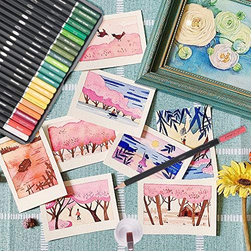 KALOUR 72 Watercolor Pencils Set, Water Soluble with 2 Brushes