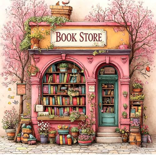 Bookstore Diamond Art Kits for Adults Round Diamond Painting 14x14 Inch