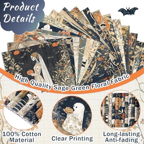 HunnmingRe 20 Pcs 10''x10'' Gothic Fall Halloween Quilting Fabric Squares