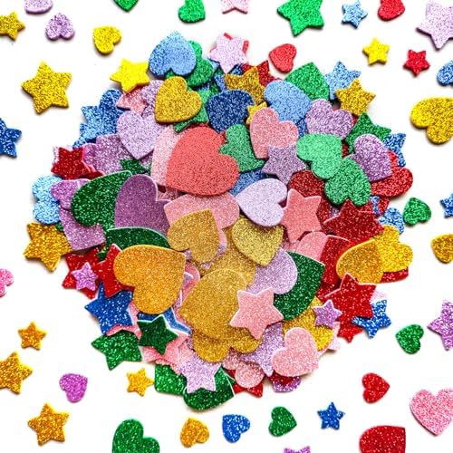 280 Pcs Glitter Foam Stickers Colorful Foam Stars and Hearts Self-Adhesive Stickers for DIY Scrapbooks Greeting Cards Arts Craft Supplies Christmas Birthday Holiday Party Decor