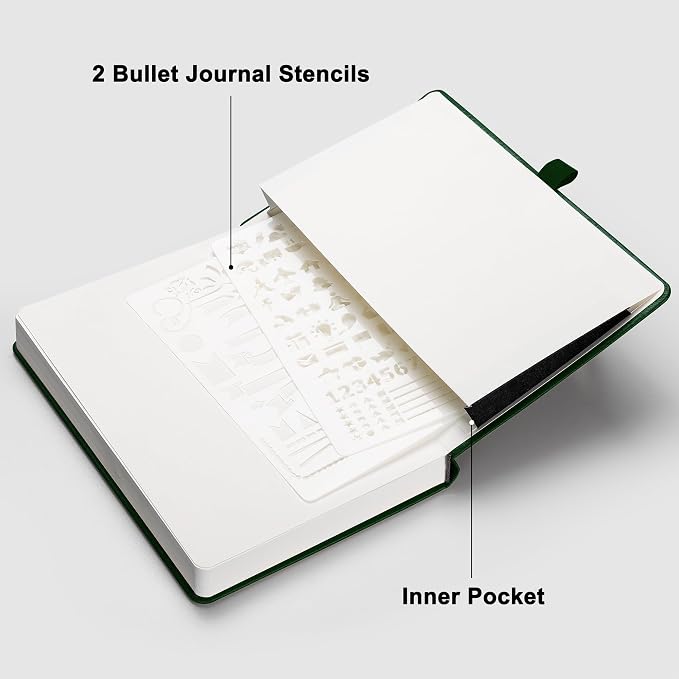 RETTACY Blank Journal Notebook, 192 Pages, A5 Medium Size (5.7'' x 8.3'') | Leather Hardcover, 100 GSM Thick Paper, for Sketching, Drawing, Painting (Dark green)
