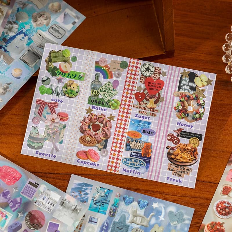 Japanese Retro Sticker Book, 800 Cartoon Stickers Book with Art Coated Paper Creative Activity Stickers for Adults, DIY Scrapbooking Phone Cases Laptops Party Gifts (Windchime Dream)