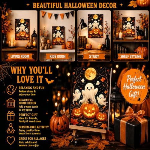 Halloween Paint by Numbers Kit for Kids 6-8-12 with Frame Easel 8x12 inch