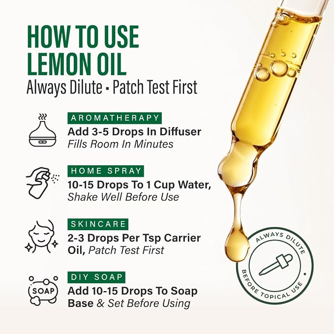 Kukka 100% Pure Lemon Essential Oil for Skin, Diffuser, 4 Fl Oz | Cold-Pressed Italian, Undiluted Lemon Oil for Diffuser, Aromatherapy, Cleaning, Household Use - GC-MS Tested