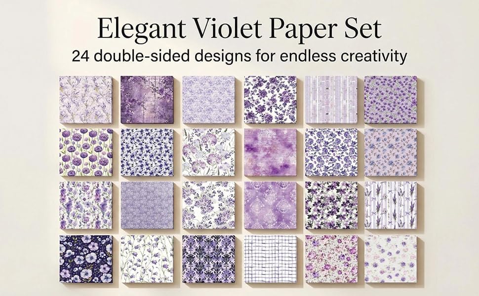 Purple Scrapbook Paper Vintage Flower Pattern Papers Pad 12×12,24 Sheets Double-Sided Spring Bobo Floral Scrapbooking CardStock Paper Pad for Mother's Day Holiday Cardmaking DIY Origami Papers.