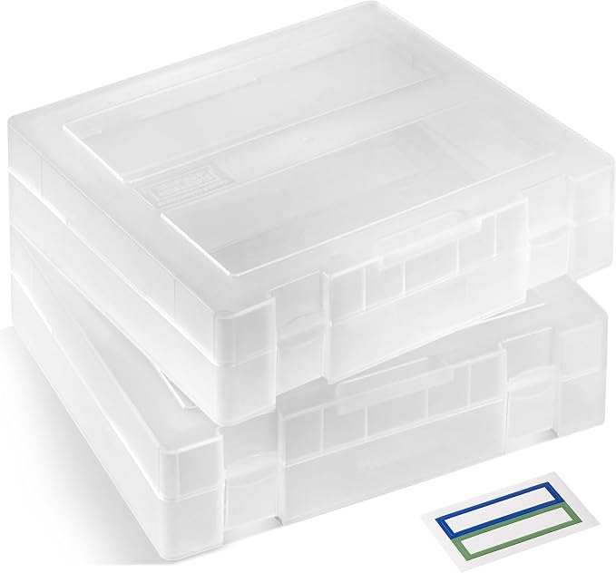 2-Pack Art and Craft Organizers and Storage Case – Thick Tall Transparent Stackable Plastic Craft Storage Containers, Project Organizer Paper Box Fits 8.5 x 11 Inch Papers & More, 12.4 x 10.8 x 3.1 In