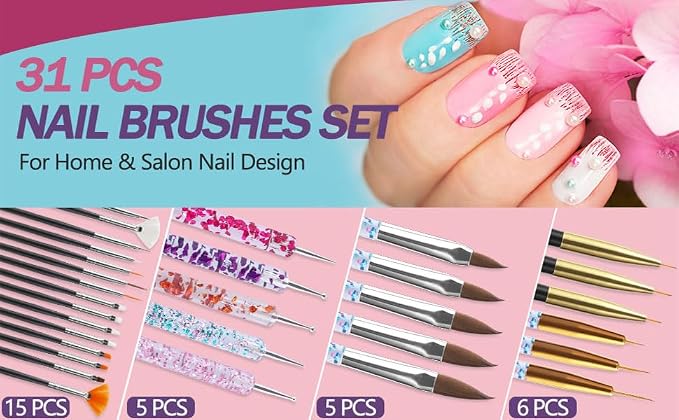 Artdone 35pcs Nail Art Pens brushes,Nail Art Tool Set,Nail Dotting Tools,Nail Dust Brush,Striping Nail Art Brushes for Long Lines,Nail Drawing Pen For Nail Design