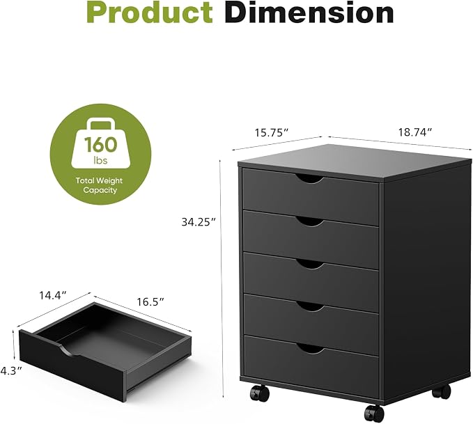 Sweetcrispy 5 Drawer Wooden Dresser, Storage Cabinets, Room Organization
