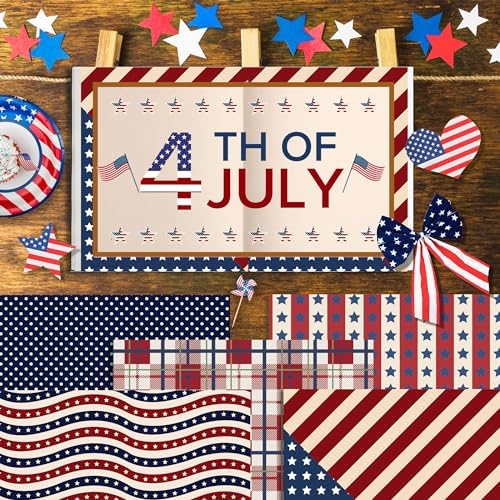 Retro Patriotic Scrapbook Paper Blue Star Patterned Papers Pad 11.8×11.8,24 Sheets Double-Sided Scrapbooking CardStock Paper for 4th of July Card Making Veteran's Day Cardmaking DIY Origami Papers.