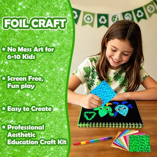 FUNNYB&G Foil Art Craft Kit for Kids, Sparkly Birthday Gift Toy for Kids | No Mess, Kids Ages 4-10 Create Sparkling Artwork, A Creative Gift for Birthdays, Holidays, Travel Activities,Screen-Free Fun