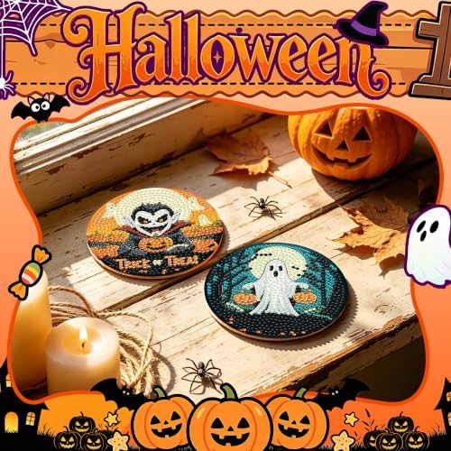 Leatrice 6 PCS Halloween Diamond Art Coasters Small Diamond Painting Kits