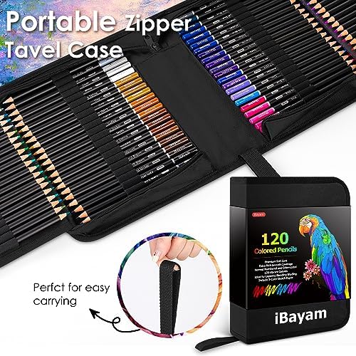 iBayam 123-Pack Colored Pencils Set with 3-Color Sketchbook & Coloring Book | Kids Colored Pencils, Art Supplies Sketching Kits, Professional Artist Drawing Pencils & Carry Case for Artists, Adult, Teens