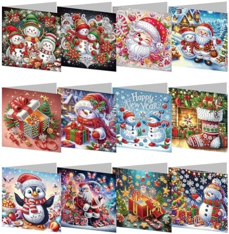 POETRYDRAW 6 Pack 5D DIY Diamond Art Painting Christmas Greeting Card Kit, Diamond Art Birthday Holiday Greeting Card, Crafts Kit Creative with Envelope