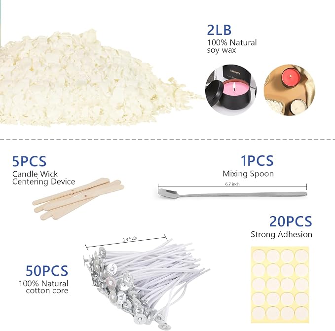 SAEUYVB 2 lbs Natural Soy Wax for Candle Making with Pouring Pot | Natural Soy Wax Flakes,Candle Wax for Candle Making,Candle Making Kit/Supplies for Adults Beginners