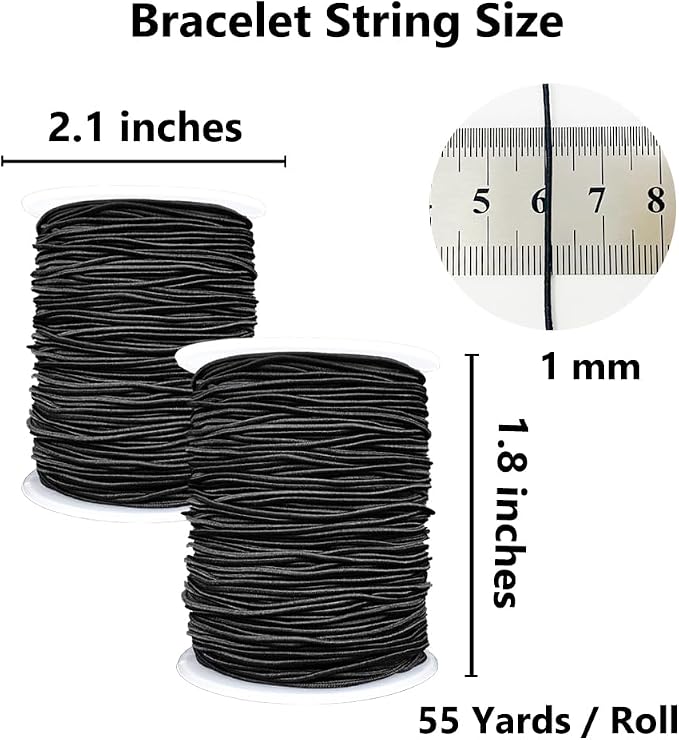 LUSTEMBER Stretchy String for Bracelets, 2 Rolls 1 mm Sturdy Elastic String Elastic Cord for Jewelry Making, Necklaces, Beading (Black)