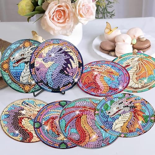 8 Pcs Diamond Art Coasters Kit for Adult with Holder, Diamond Coaster 4x4in