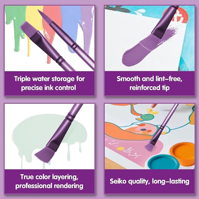 Acrylic Paint Brush Set, 6 pcs Watercolor Brushes, Painting Brush Nylon Hair Brushes for All Purpose Oil Watercolor Painting Beginner Kits (6, Purple)