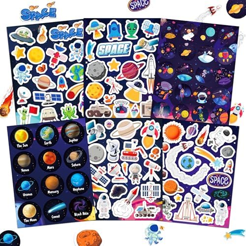 LINAYE 48 Sheets Space Stickers for Kids, 960 PCS Solar System Planets Outer Stickers for Classroom School, Waterproof Self Adhesive Crafts for Kids,Galaxy Outer Space Party Favors Reward for Students