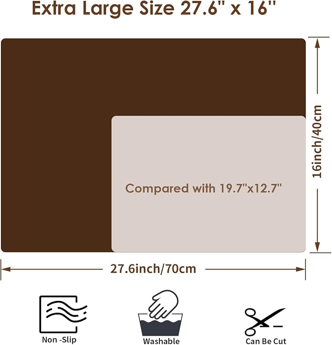 Extra Large Silicone Mat, Kitchen Counter Mat Placemats for Kids Silicone Mats for Countertop, Nonstick Silicone Table Mat for Baking Pastry Crafts Heat-Resistant Silicone Pad, 27.6'' x 15.7'', Coffee