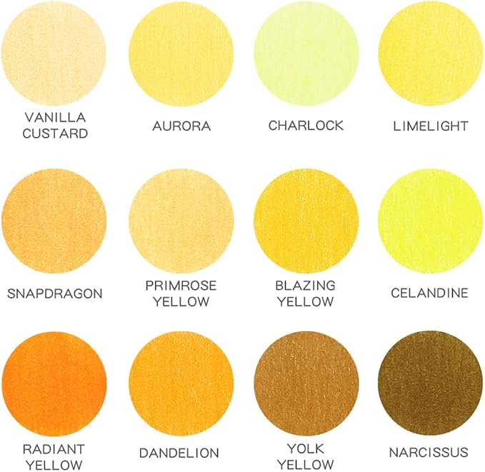 12Pcs Yellow Colored Pencils Set,Professional Drawing Pencils for Adults | Oil Based,No Duplicates,Pre-sharpened Wooden Sketch Pencil Art Supplies for Coloring Books