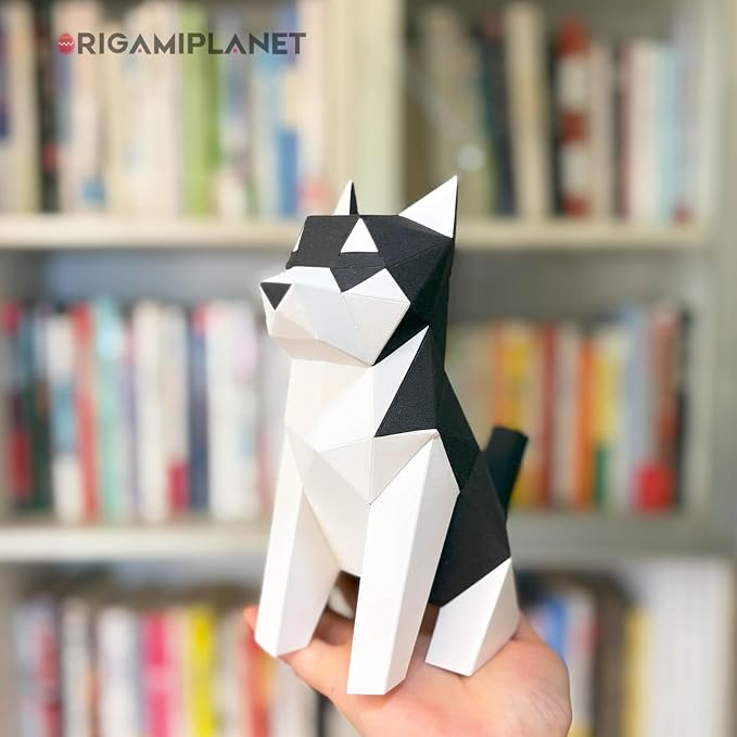 Husky 3D Origami Paper Craft Kit, Easy DIY Pre-Cut Dog Paper Sculpture Model for Adults, Cute Animal Handmade Home Decor Papercraft Gift Set for Beginners