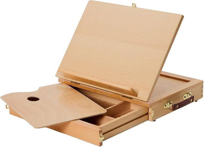 MEEDEN Table Top Easel with Drawer: Tabletop Easel with Sketching Board | Portable Painting Easel with Storage - Wood Pochade Sketch Box for Artist Art Students Beginners Natural