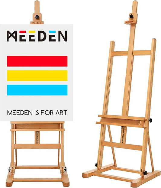 MEEDEN Studio Wood H-Frame Easel: Art Easel with Storage for Artist | Beech Wooden Artist Painting Easel - Floor Easel with Movable Tilting for Adults Artist Art Students Beginners Natural