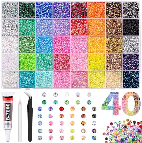 40000Pcs Resin Jelly Rhinestones for Bedazzling, 3mm Mixed-Color Flatback Gems for Diamond Art, Bedazzler Kit with 1Pcs 10ml B7000 Jewelry Glue for Crafting Crafts Book Shoes Nail Art