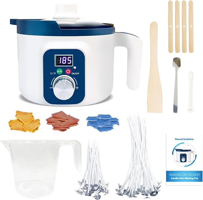 KQU Digital Wax Melting Pot with Temperature Control for Candle Making | wax melter pot with automatic turn off includes wicks, color dyes, spoon, measuring cup